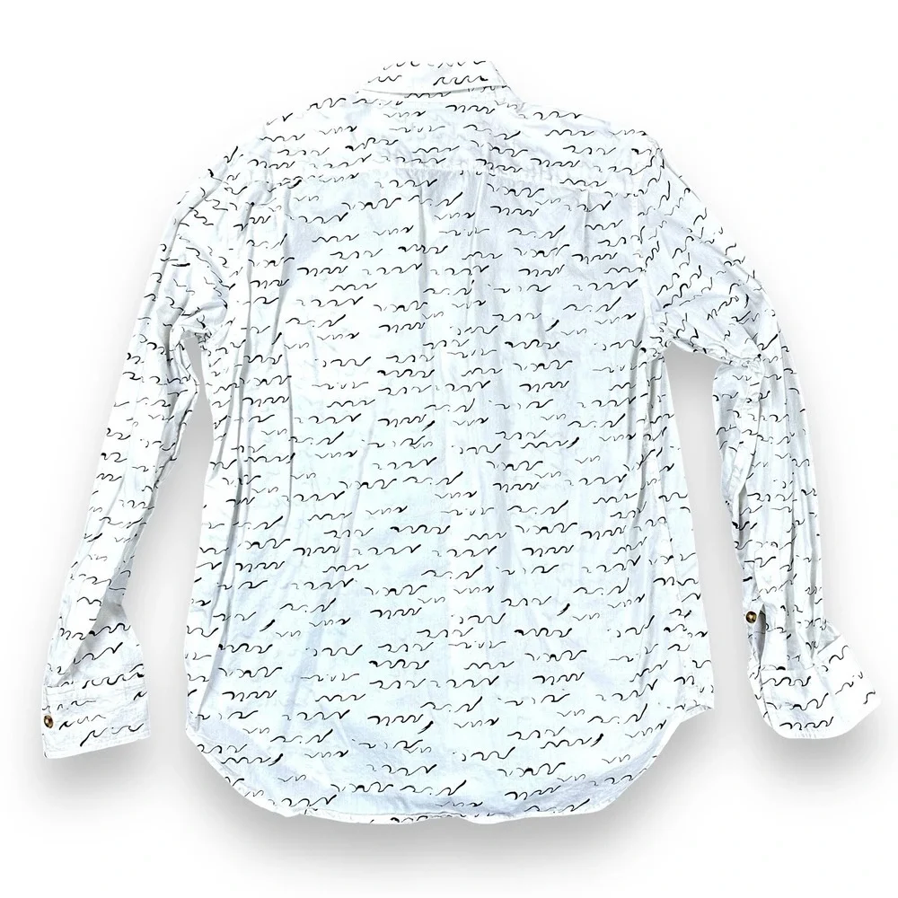 Altru Men's Dress Shirt‎ Large White Black Waves Long Sleeve Button Down
